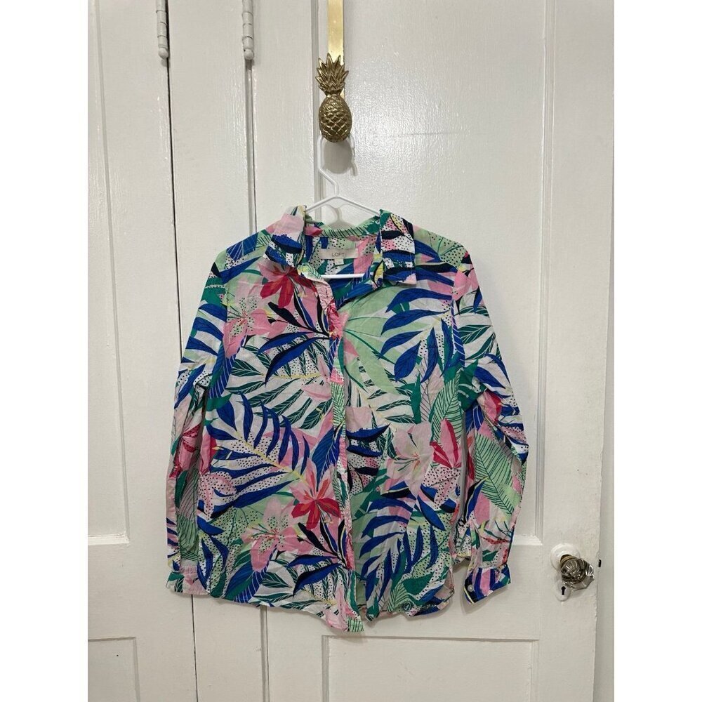 Loft womenâs size large tropical multi colored blouse
